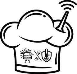 Smart chefs hat with technology icons, wifi, and thermometer, for modern kitchen automation and iot