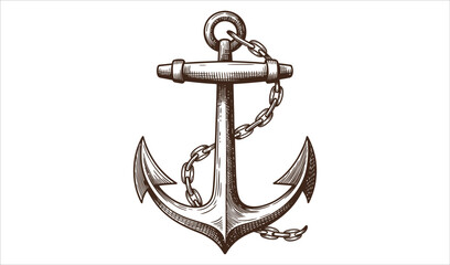 Vintage Ship Anchor with Heavy Chain - Detailed Maritime Illustration