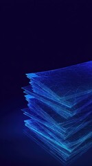 Geometric forms and ethereal light converge in a modern, abstract composition of stacked blue layers. ..Created with Generative AI, not depicting real subjects.