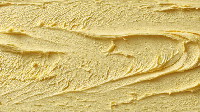 Close up of creamy yellow texture with visible brush strokes and swirls.