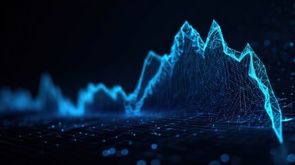 Abstract graph that represent the dynamic of data, with digital connection. Glowing digital wave on dark background. ..Created with Generative AI, not depicting real subjects.
