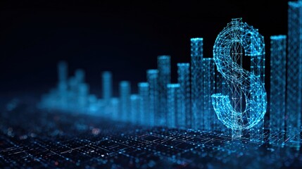 The image presents a luminous representation of the dollar symbol in a digital or technological context. The symbol. ..Created with Generative AI, not depicting real subjects.