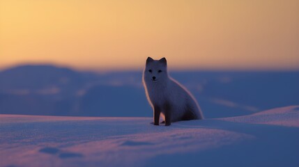 Arctic Fox in Warm Winter Sunset