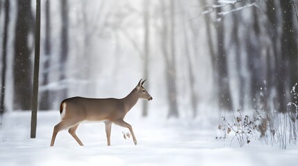 Deer Walking Through Quiet Snow