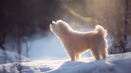 Morning Light on a Snowy Dog