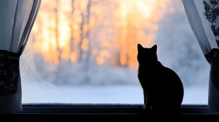 Cat Silhouette on a Frosty Window