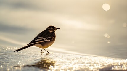 Winter Bird Warming by the Frozen Lake