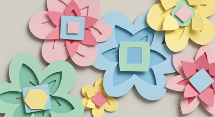 Colorful layered paper flower art, decorative design, floral illustration for background and creative projects