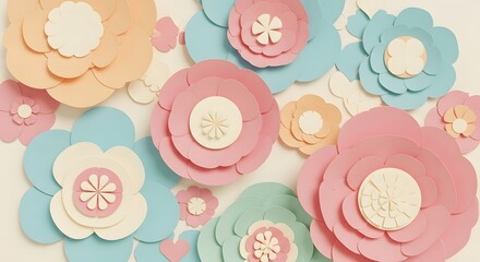Vibrant Floral Composition A Collection of Paper Flowers in Pastel Hues for Creative Projects