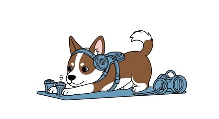 Illustration of a Cute Dog Cartoon Character Playing a Console Video Game