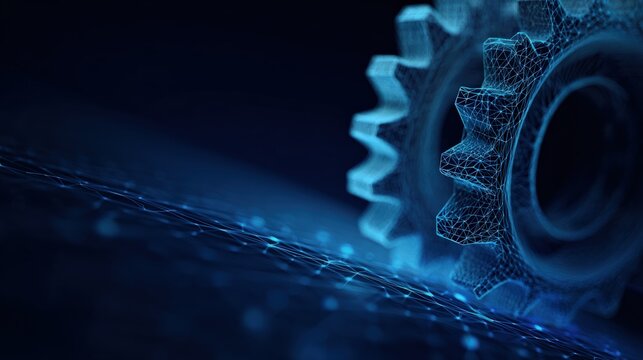 Abstract technological illustration, featuring the intricate details of a gear, embodying innovation, engineering, and digital transformation.Created with Generative AI, not depicting real subjects.