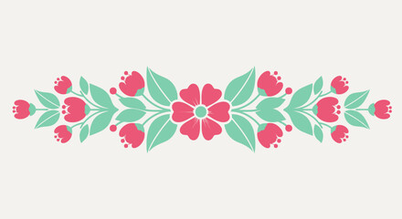 Floral design with pink flowers and green leaves.
