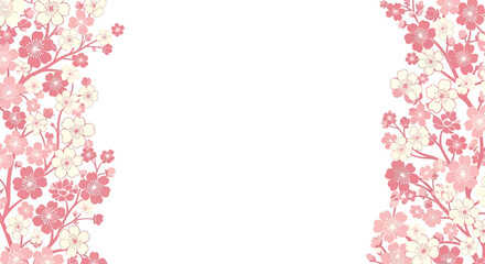 Fototapeta premium Floral Frame: Delicate Pink Blossoms Bordering White Space.