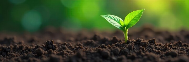 A single, vibrant green plant sprout pushing through rich soil, symbolizing the powerful emergence of spiritual growth and potential , life, plant, renewal