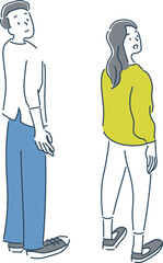 笑顔で上を見上げている女性と男性の全身のイラスト素材