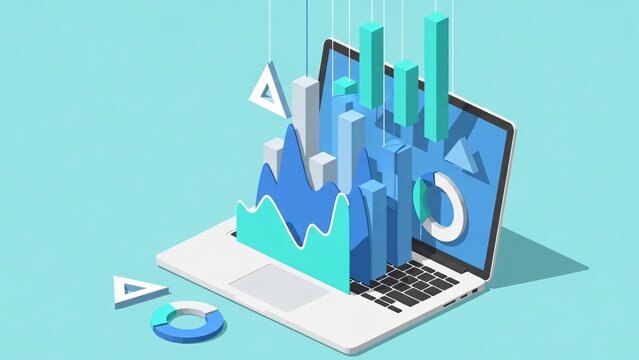 Data analysis and business intelligence displayed on a modern laptop screen.