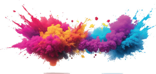Colorful powder explosion vibrant holi dust cloud abstract design element for festive backgrounds and creative projects