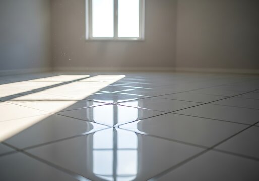 Sunlight dances on a pristine tiled floor in an empty room, creating a sense of calmness and the beginning of new