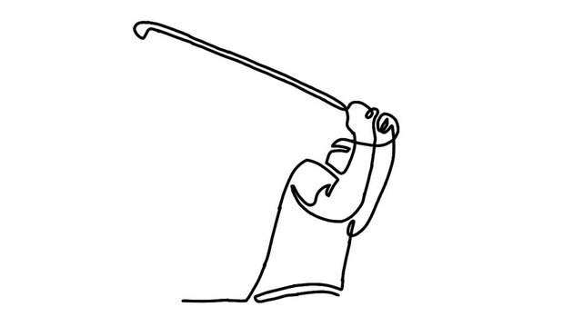 continuous line animation of golf player hit the ball