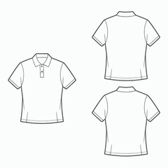 Fototapeta premium Polo shirt technical drawing front back and side views