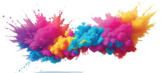 Colorful powder explosion vibrant holi powder cloud isolated on white background for design elements