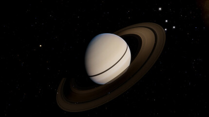 An intricate, high-resolution 3D rendering of Saturn, the 'Ringed Planet.' It highlights its spectacular icy ring system and its hazy yellow-gold atmosphere set in dark space. © Astrobia