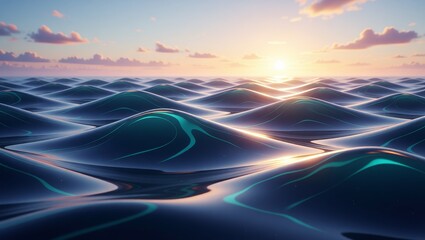 Sunset over calm ocean waves