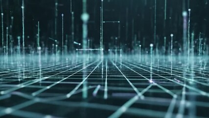 Dynamic digital grid animation with matrix-like coding and minimal lighting effects - Powered by Adobe