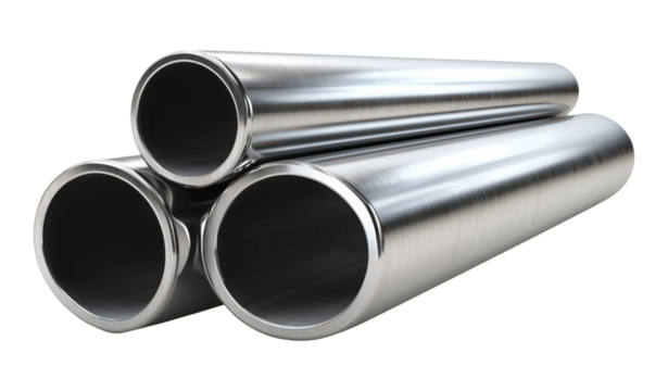 Group of steel cylindrical tubes isolated on transparent background