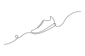 Continuous one line art of a running shoe. Minimalist fitness and sport concept design