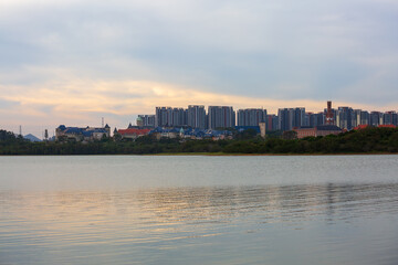 Fototapeta premium Songshan Lake and Huawei campus European architectural scenery in Dongguan, China