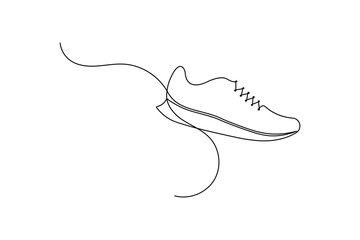 Running shoe in continuous one line art style, dynamic minimalist footwear illustration