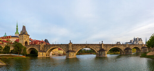 Fototapeta premium Huawei European Town and Charles Bridge scenery in Songshan Lake, Dongguan, China