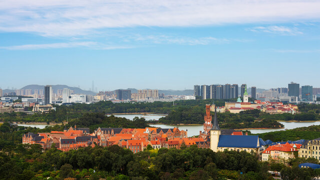Huawei campus European town architectural complex aerial view at Songshan Lake in Dongguan, Guangdong, China