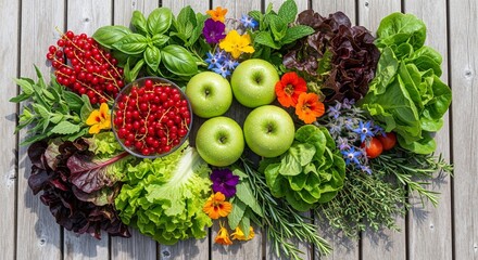 Vibrant Harvest Bounty: Currants, Pears, and Greens