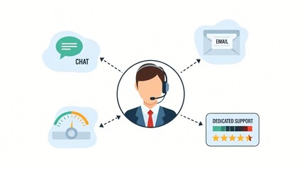 Customer support agent connected to chat, email, and feedback options.