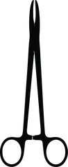Illustration black silhouette of surgical hemostatic forceps medical instrument vector