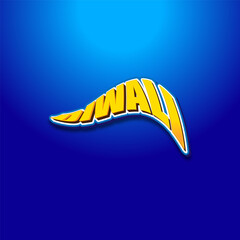 This vibrant Diwali typography design features bold yellow lettering with a festive 3D effect. The curved layout and bright gradient colors create an energetic celebratory mood. 