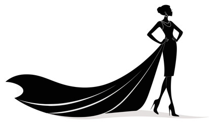 Elegant woman silhouette in flowing gown, exuding confidence and poise, perfect for fashion, beauty, or luxury branding with a modern, minimalist aesthetic