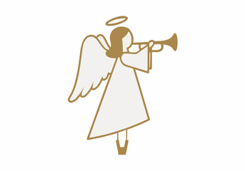 Minimalist vector illustration isolated gold angel blowing trumpet icon concept for christmas holiday celebration