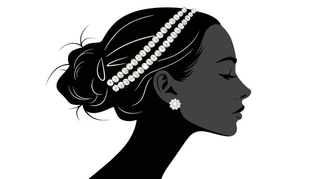 Elegant woman's profile with pearl accessories, a refined and classic beauty for fashion, bridal, and luxury designs that evokes grace and sophistication