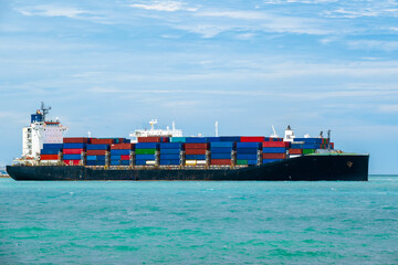 Aerial view of the freight shipping transport system cargo ship container. international transportation Export-import business, logistics, transportation industry concepts	