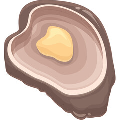 Stylized Cutaway of an Oyster Shell Revealing a Creamy Yellow Pearl Centered Within a Brown and Pinkish Interior Against a Transparent Background Minimalist Food Illustration