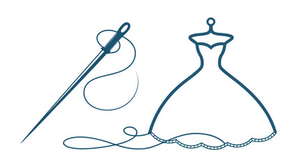 Elegant wedding dress design with needle and thread, a symbol of love and commitment, perfect for invitations, fashion design or sewing projects