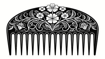 Elegant floral hair comb design with vintage charm, perfect for beauty products, fashion accessories, or retro style concepts in sleek vector format