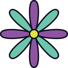 Stylized Daisy Flower With Purple Teal And Yellow Petals On Transparent Background Clean Design