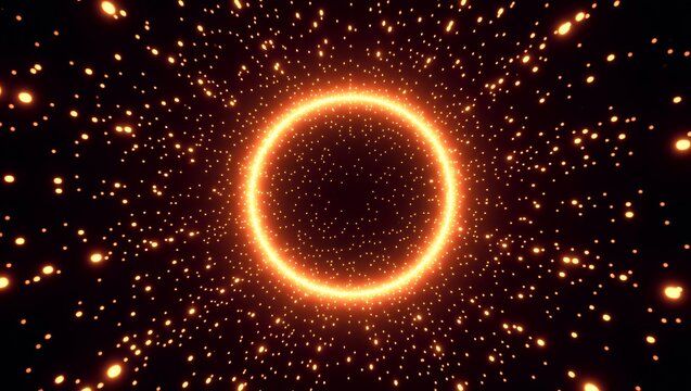 Glowing circular light ring with scattered particles