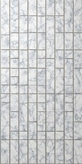 Elegant white and grey marble effect rectangular mosaic tiles creating a modern textured wall background surface. interior design. cararra marble