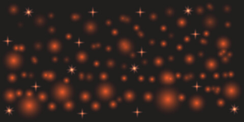Bright Orange Light Bokeh Background on a Dark Background with Sparkle Effects