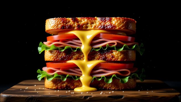 Dripping cheeseburger with fresh ingredients - Powered by Adobe